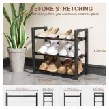 HDDTTZ 3-Tier Expandable Shoe Rack, Adjustable Shoe Shelf Storage Organizer Heavy Duty Metal Free Standing Shoe Rack for Entryway Closet Doorway (Black)