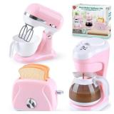 Kitchen Appliances Toys, Kids Play Kitchen Accessories Set, Pretend Kitchen Toys for Kids Ages 4-8, Coffee Maker, Mixer, Toaster with Realistic Lights & Sounds, Gift for Girls Ages 3+
