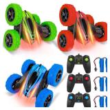Lumiparty 3 Pack Remote Control Car RC Stunt Car for Kids,2.4Ghz High Speed Rock Crawler Vehicle,360 Rotating 4WD Off Road Double Sided Rotating Tumbling Rc Car with 6 Rechargeable Battery. MISSING 1 