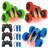 Lumiparty 3 Pack Remote Control Car RC Stunt Car for Kids,2.4Ghz High Speed Rock Crawler Vehicle,360 Rotating 4WD Off Road Double Sided Rotating Tumbling Rc Car with 6 Rechargeable Battery. MISSING 1 