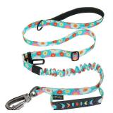 Hotsky Tactical Dog Leash Heavy Duty for Medium Large Dogs That Pull,4-6Ft Strong Bungee Shock Absorbing No Pull Dog Leash with Padded Double Handle and Car Seatbelt,Daisy