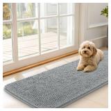 OLANLY Dog Door Mat for Muddy Paws 47x17, Absorbs Moisture and Dirt, Absorbent Non-Slip Washable Doormat, Quick Dry Chenille Mud Mat for Dogs, Entry Indoor Entryway Carpet for Inside Floor, Grey