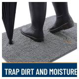 OLANLY Dog Door Mat for Muddy Paws 47x17, Absorbs Moisture and Dirt, Absorbent Non-Slip Washable Doormat, Quick Dry Chenille Mud Mat for Dogs, Entry Indoor Entryway Carpet for Inside Floor, Grey