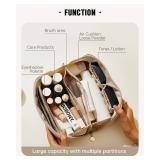 EACHY Travel Makeup Bag, Large Capacity Cosmetic Bags for Women, Waterproof Portable Open Flat Toiletry Bag Make up Bag with Divider and Handle, Christmas Gifts (White, Medium)
