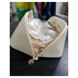 EACHY Travel Makeup Bag, Large Capacity Cosmetic Bags for Women, Waterproof Portable Open Flat Toiletry Bag Make up Bag with Divider and Handle, Christmas Gifts (White, Medium)