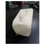 EACHY Travel Makeup Bag, Large Capacity Cosmetic Bags for Women, Waterproof Portable Open Flat Toiletry Bag Make up Bag with Divider and Handle, Christmas Gifts (White, Medium)