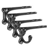Cast Iron Shelf Brackets 4 Inch, 4 Pack Black Rustic Shelf Brackets with Hooksï¼Heavy Duty Floating Brackets Wall Mounted, Decorative Brackets for Wood Shelves
