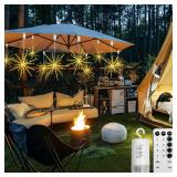 Tiandirenhe 2 Pack 224 LED Hanging Starburst Light, Firework Fairy Starburst String Lights Hanging Star Lights with Remote, 8 Lighting Modes Operated, Starry Light for Garden Party Christmas(Yellow)