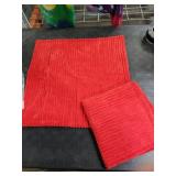 decorUhome Spring Corduroy Red Throw Pillow Covers 18x18 Set of 2 Decorative Soft Boho Farmhouse Couch Pillow Covers for Living Room Bed Sofa Broadside Striped Pillow Cases