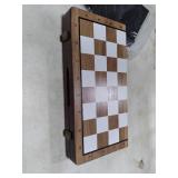 2 in 1 Magnetic Wooden Chess Set & Checkers Board Game, 15in Folding Chess Board with Pieces Storage Slots, 2 Extra Queens, Portable Travel Chess Set for Kids Adults Beginner Age 3+