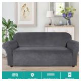Turquoize Velvet Couch Covers Sofa Covers for 3 Cushion Couch Stretch Sofa Slipcovers with Non Slip Elastic Bottom Furniture Protector for Pets Crafted from Soft Thick Velvet Fabric (Sofa, Gray)