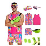 80s Men Workout Costume Halloween Cosplay Couples Outfits 80s 90s Workout Costume Outfit Set for Adult Men Size Large MISSING SOCKS VEST AND SUNGLASSES