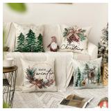 AVOIN colorlife Merry Christmas Trees Reindeer Snowflake Throw Pillow Covers, 18 x 18 Inch Xmas Red Berries Hello Winter Holiday Cushion Case Decoration for Sofa Couch Set of 8