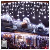 66FT 670 LED Christmas Lights 148 Ice Drops, 12 Modes and Timer Memory Dimmable, Plug In Outdoor Waterproof Hanging String Light for Holiday Wedding Garden Fence House Tree Outside Decor (Cool White)