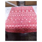 Small Soft Red Christmas Themed Rug, Christmas Tree Pattern, Snowflake Pattern