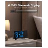 Projection Alarm Clock with FM Radio, USB Charging Port, 0-100% Dimmer, Dual Alarms, HD LED Display, 30 Preset Stations, Sleep Timer, 5 Alarm Sounds, Snooze, Curved Screen, Digital Clock for Bedroomp
