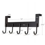 UDENIS Over The Door Towel Rack,Over The Door Hooks,Heavy Duty Aluminum Over The Door Hanger for Hanging Coat, Bag, Robe,Clothes,Towels,Hat - 5 Hooks, Brush Finish (Matte Black 1Pcs)
