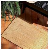 FRELISH DECOR Handwoven Jute Area Rug - 2x3 feet - Natural Yarn - Rustic Vintage Beige Braided Reversible Rug - Eco Friendly Rugs for Bedroom - Kitchen - Living Room - Farmhouse (2