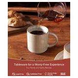 famiware Coffee Mug Set for 6, Star 12 oz Catering Mugs Cup Set with Handle for Coffee, Tea, Cocoa, Milk - Ceramic Stoneware Drinkware Set, Cappuccino White