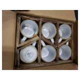 famiware Coffee Mug Set for 6, Star 12 oz Catering Mugs Cup Set with Handle for Coffee, Tea, Cocoa, Milk - Ceramic Stoneware Drinkware Set, Cappuccino White