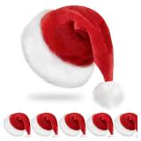 RJVW 6Pcs Santa Hats Christmas Hats: Xmas Holiday Hat for Adults, Unisex Velvet Classic Santa Hat for Xmas New Year