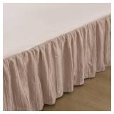 Bed Skirt Queen Size, Ruffled Bed Skirts with Split Corners, Queen Bed Skirt 14 Inch Drop, Striped Boho Queen Size Bed Skirts, Pink-tinged Cream- 14