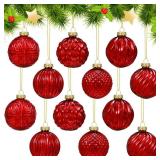 Jenaai 12 Pcs 2.36 Inch Red Glass Christmas Ball Ornaments Vintage Christmas Tree Decorations Mercury Glass Hanging Ornaments for Trees Xmas Holiday Party Garland DIY Craft Supplies, 6 Style
