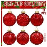 Jenaai 12 Pcs 2.36 Inch Red Glass Christmas Ball Ornaments Vintage Christmas Tree Decorations Mercury Glass Hanging Ornaments for Trees Xmas Holiday Party Garland DIY Craft Supplies, 6 Style