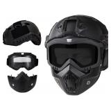 Airsoft Helmet and Full Face Mask, PJ Fast Helmet, Removable Anti-Fog Goggles, Suitable for Paintball, Role-Playing, CS Games