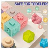 Baby Toys 6 to 12 Months, 5 In 1 Montessori Toys for 1 Year Old, Incl Travel Pull String Toy & Rattle Teether & Stacking Baby Block & Soft Infant Ring & Sensory Ball for Toddler 0-3-6-9-12 Month