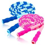 Jump Rope for Kids, Adjustable Jump Ropes for 4 5 6 7 8 10 12, Tangle Free Jumping Rope Age 8-12, Segmented Soft Beaded Skipping Rope for Women Fitness (Blue + Pink)