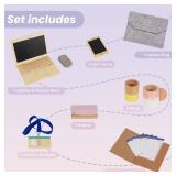 Wooden Pretend Play Home Office Set for Kids,10Pcs Office Playset with Wooden Toy Laptop & Phone,Toddlers Beverage Cup for Preschool Kid Ages 3+ Years