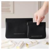 MEIBOOCH 2pcs Small Pouches for Purse, Self-closing Mini Makeup Bag, Organosilicon Super Fiber Leather Coin Purse for Women Travel Pouch Small Cosmetic Bag| Lipstick, Jewelry, Change, Card (Black)