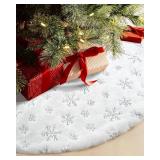 COOLWUFAN 60 Inches Faux Fur Christmas Tree Skirt for Xmas Tree Holiday Party Decorations White Plush Silver Sequin Snowflake (Silver)