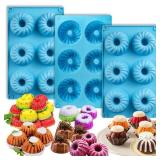 Palksky 3PCS 6-Cavity Mini Fluted Tube Pan Silicone Non-Stick Multi-Cavity small Cake Baking Pan, mini moldes para chocoflan