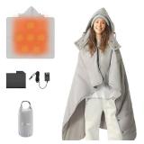 Ourea Wearable Heated Blanket with Hood, Portable Cordless Electric Blanket with 10000mAh Battery, 6 Heating Zones,Portable Heated Shawl