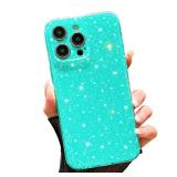 FABSPARK Case for iPhone 15 Pro Max,Super Cute Vibrant Neon Glitter Shiny Bling Sparkly Glossy Girly Case,Shockproof Slim Camera Protection for iPhone 15 Pro Max 6.7 Inch,Mint Green
