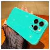 FABSPARK Case for iPhone 15 Pro Max,Super Cute Vibrant Neon Glitter Shiny Bling Sparkly Glossy Girly Case,Shockproof Slim Camera Protection for iPhone 15 Pro Max 6.7 Inch,Mint Green