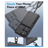 ATATOO for Samsung Galaxy S25 Case Wallet with Lanyard, Phone Strap Crossbody for Women Men, Card Holder, Slide Camera Cover, Military Grade Protection, Case for Galaxy S25 6.2, Black