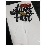 Two Fast Cake Topper Race Car 2nd Cake Decoration for Racing Car Checkered Flag Themed Kids Boy Girl 2 Years Old Happy 2s Birthday Party Supplies Double Sided