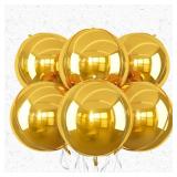 6Pcs Gold Round Foil Balloons,Giant 4D Round Ball Balloons 22 Inch for New Years Birthday Wedding Graduation Prom Party Decorations
