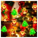 Aogist 50LED Christmas Fairy Lights - 16ft Super Bright 3D Santa Claus Christmas Tree Deer String Lights Battery Operated Decor for Indoor/Outdoor Party Home Bedroom Yard Windows Doors Winter Decor