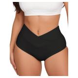 Women Crossover Booty Shorts Bikini Bottom High Waist Swimsuit Workout Dance Hot Pants Rave Festival Outfits Black Small