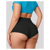 Women Crossover Booty Shorts Bikini Bottom High Waist Swimsuit Workout Dance Hot Pants Rave Festival Outfits Black Small