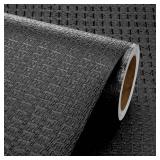 Livelynine Textured Black Peel and Stick Wallpaper 15.8x394 Inch Grasscloth Wallpaper Accent Wall Bathroom Wall Paper Waterproof Contact Paper Black Embossed Adhesive Kitchen Vinyl Wrap for Cabinets