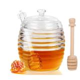 Loscarol Honey Jar with Dipper and Lid, 8 oz Glass Honey Pot Dispenser with 2 Dippers Sticks Set, Honey Containers for Kitchen, Home, Syrup Storage SMALL CHIP PRESENT