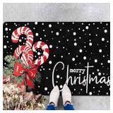 Christmas Door Mat Entrance Decoration Christmas Candy Cane Welcome Mat Black Door Front Porch Rug for Outside Front Porch Entryway Decor, 16 x 24 Inch