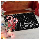 Christmas Door Mat Entrance Decoration Christmas Candy Cane Welcome Mat Black Door Front Porch Rug for Outside Front Porch Entryway Decor, 16 x 24 Inch