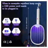 Qualirey 3 in 1 Electric Fly Swatter Foldable 3000V Handheld Mosquito Zapper with USB Rechargeable Base Bug Zapper Racket Fly Killer and Mosquito Trap Lamp Hanging Standing for Indoor Outdoor