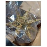 JOIEDOMI 7.8 Metal 3D Star Christmas Tree Topper Golden Glitter Decorations with 56 LED Warm White with Plug Timer Ornaments Treetop Home Holiday Party Indoor Decor